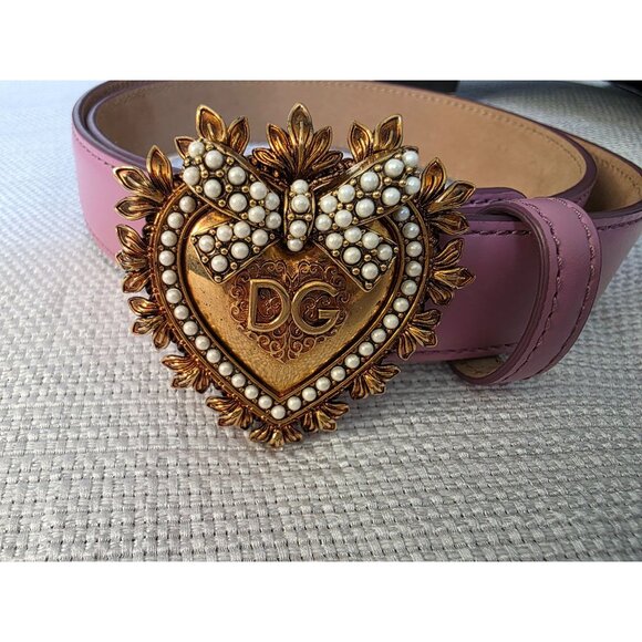 Dolce & Gabbana Devotion Heart Pearl Buckle Leather Belt Pink 75/30 Italy main image 12